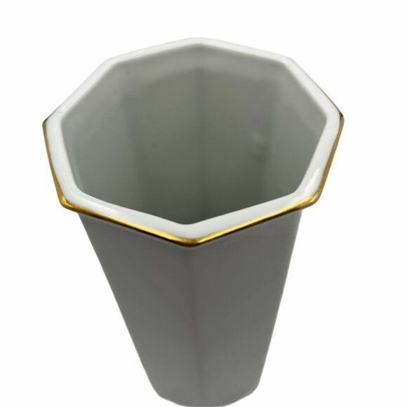 VTG Otagiri Japan "Lotus Garden" Octagonal Porcelain Vase Gold Rim 7 1/2” High - Picture 8 of 12